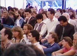 Belsebuub (in the light colored top) at Brockwood Park listening to Krishnamurti talk in 1983