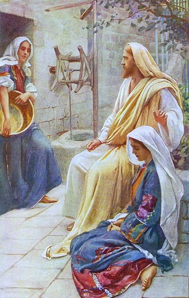 Jesus at the home of Martha and Mary by Harold Copping Jesus at the home of Martha and Mary by Harold Copping