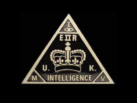 The all-seeing eye within a triangle as used in the emblem for an intelligence agency.
