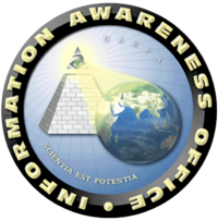 The logo of DARPA's first attempt to set up a national surveillance system. The Latin beneath the pyramid reads 'knowledge is power'.