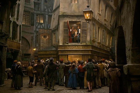 A still from the movie Les Miserables with the all-seeing eye symbol strategically placed